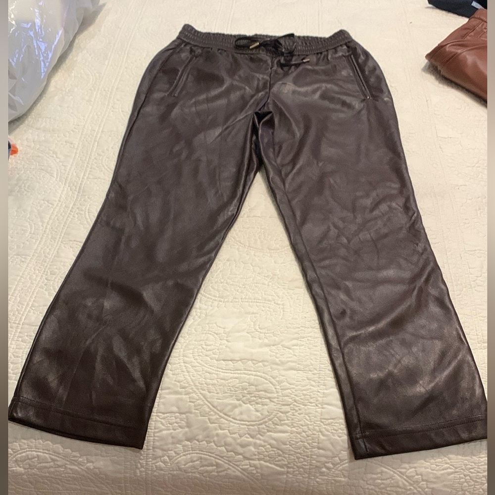 Joie Pants Womens Faux Leather Straight Leg Dark Chocolate Fleece Lined Size S/P